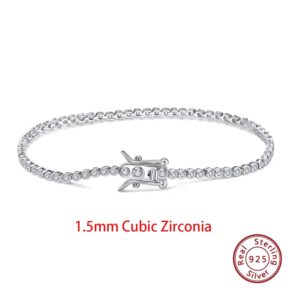 Rinntin Shiny Tennis Bracelet 925 Sterling Silver 1.5/2/3mm Clear Cubic Zirconia for Women Luxury Chain Bracelet Jewelry SB143