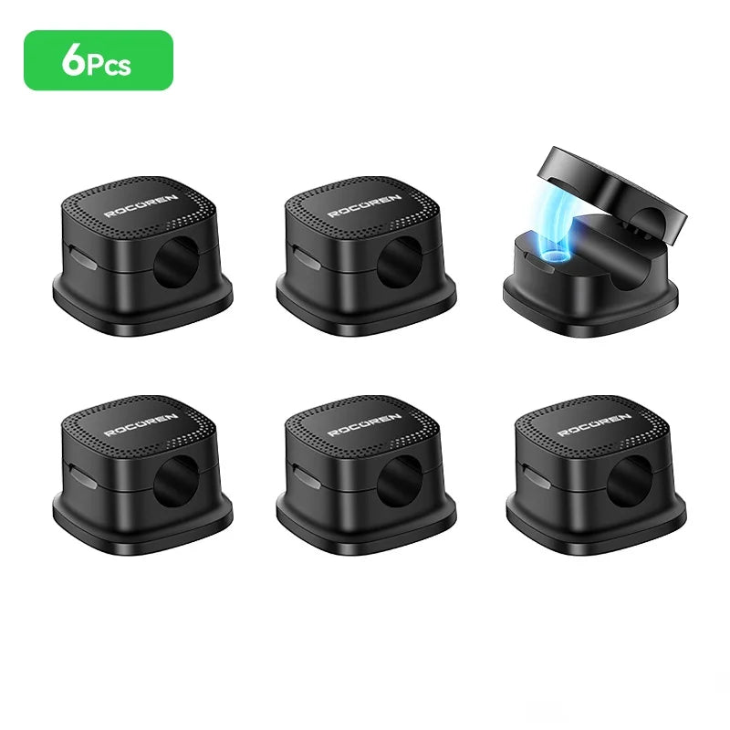 Rocoren Magnetic Cable Sorting Desktop Self Adhesive Cable Clamp Adjustable Cable Management Clamp for Earphone Cable Data Cable