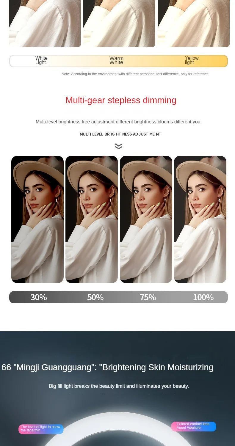 Phone Holder for Recording Videos Desktop Live Streaming Stand with Ring Light & LED Fill Light Makeup Down Photography