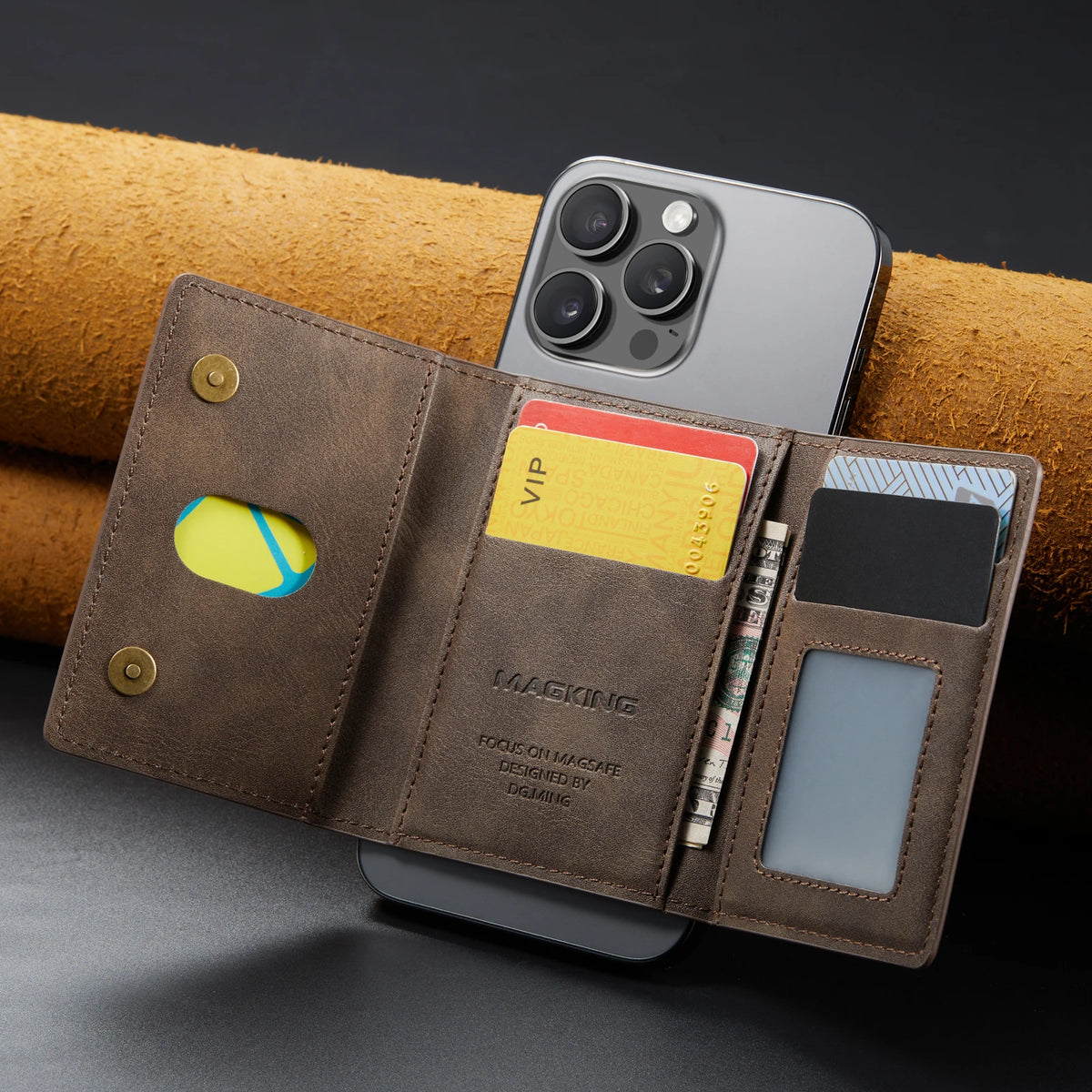 For IPhone 12 13 14 15 16 17 18 Pro Max For Magsafe Leather Wallet Magnetic Cellphone Card Holder Bank Card Strong Magnet Case