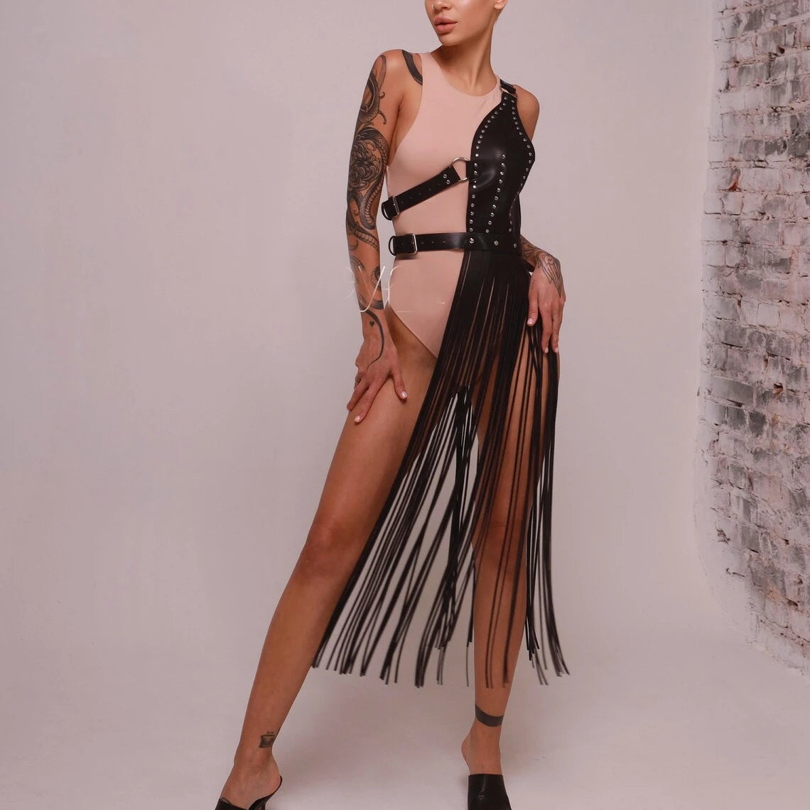 Gothic Punk PU Leather Body Skirt Harness For Women Adjustable Garter Strap Decor For Club Rave Festival Party Outfit