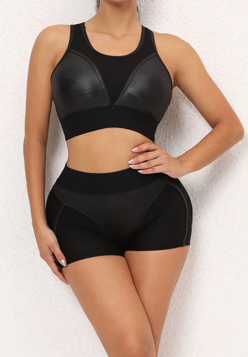 Cloud Hide COOL Girl Yoga Set Gym Sports Suit Women Black Tracksuit Clothes Workout Shorts Crop Top Bra Shirt Fitness Sportswear