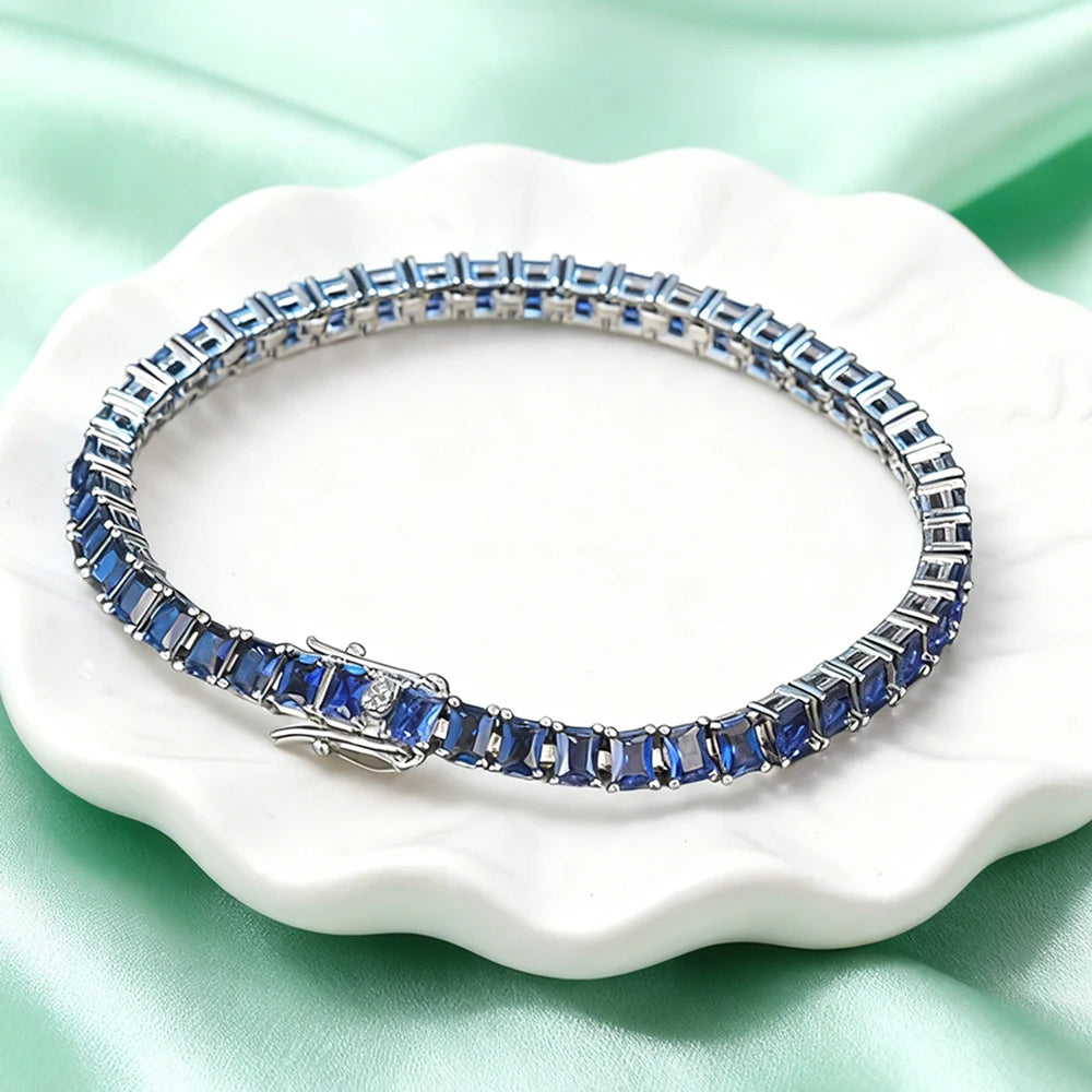 TEMGF Synthetic Spinel Bracelet S925 Silver for Women Men Simple Sparkling Fine Jewelry Couple Birthday Fashion Surprise Gifts