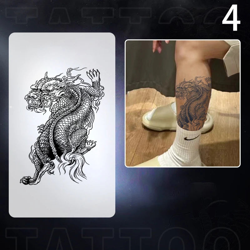 1pc Dragon Tattoo Sticker Realistic Dragon Fake Tattoo Stickers For Men Boys Kids 3D Dragon Temporary Tattoos Washable Tattoos