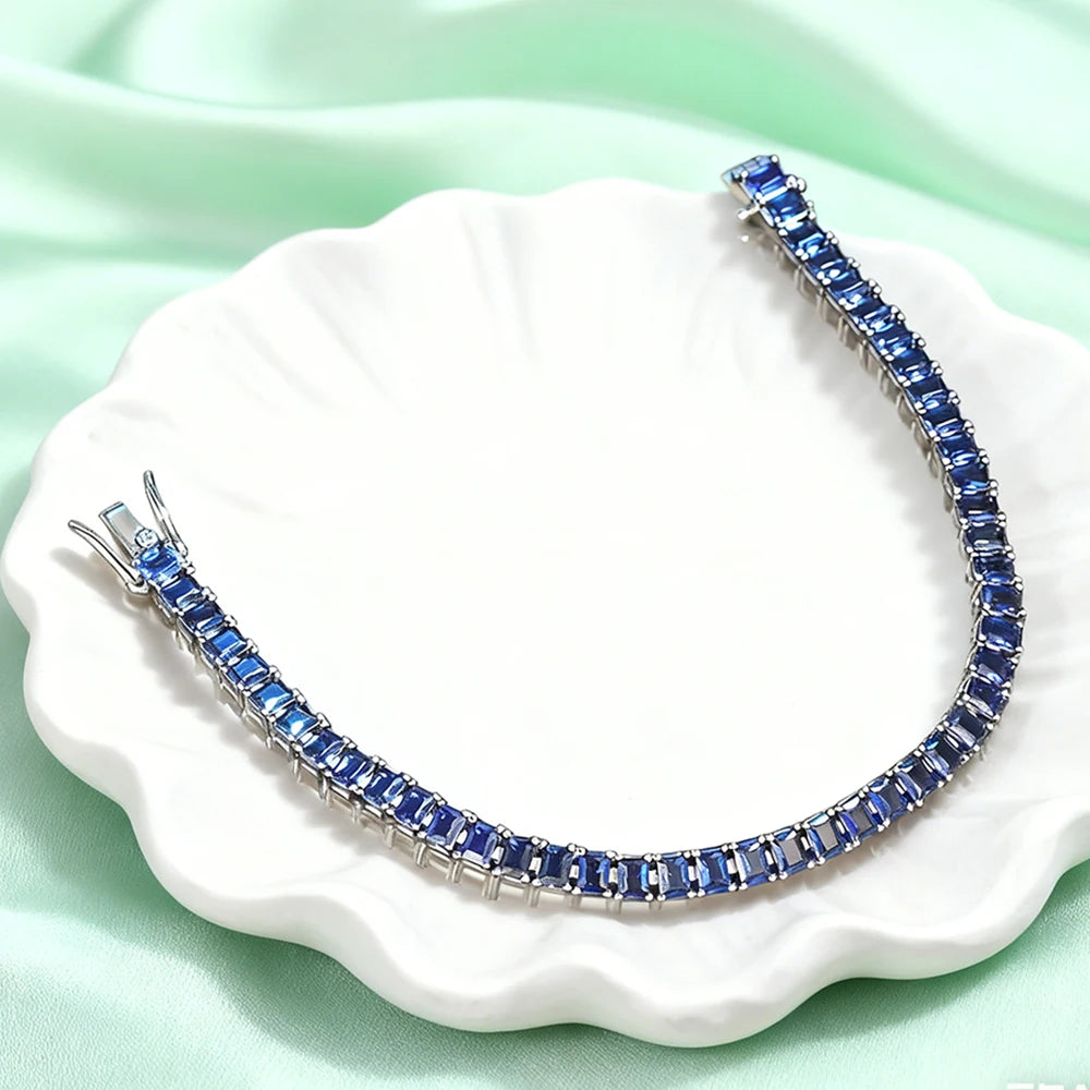 TEMGF Synthetic Spinel Bracelet S925 Silver for Women Men Simple Sparkling Fine Jewelry Couple Birthday Fashion Surprise Gifts
