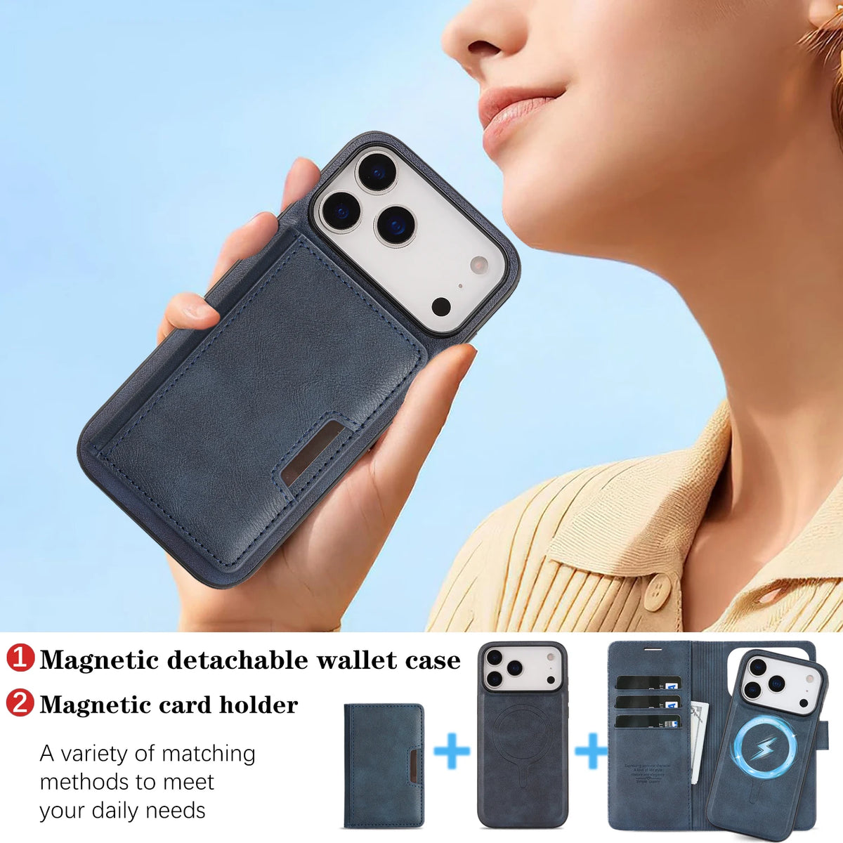 3-in-1 Luxury Leather Wallet Detachable Flip Cover For iPhone 16 15 14 13 12 17 18 Pro Max Plus For Magsafe Credit Card Wallet