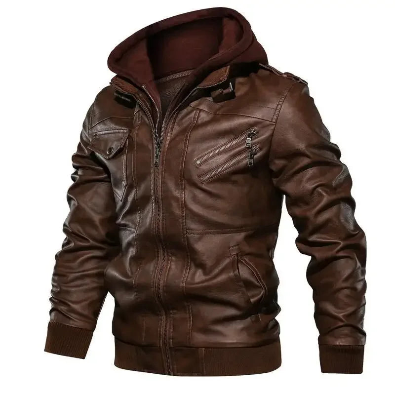Outdoor Windproof Male Leather Jacket Men's Slim Fit Zipper Leather Jacket PU Jacket Autumn Winter Man High Quality Clothing
