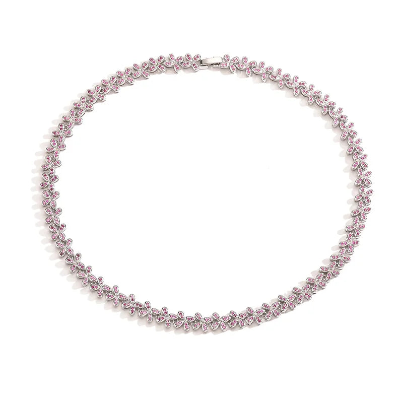 HECHENG, Four Leaf Clover Crystal Necklace, Ladies' Sparkling Zircon Luxury Bracelet, Wedding Party High-quality Gift Jewelry