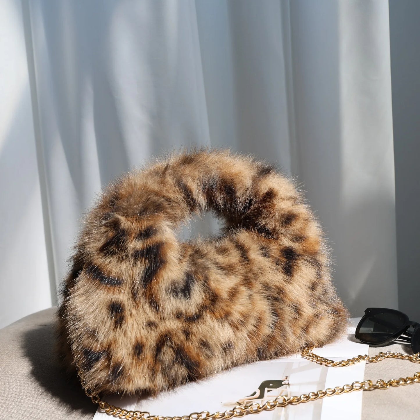 Winter Leopard Plush Handbags for Women Luxury Faux Fur Female Hobos Crossbody Bags Large Capacity Furry Clutch Shoulder Bag
