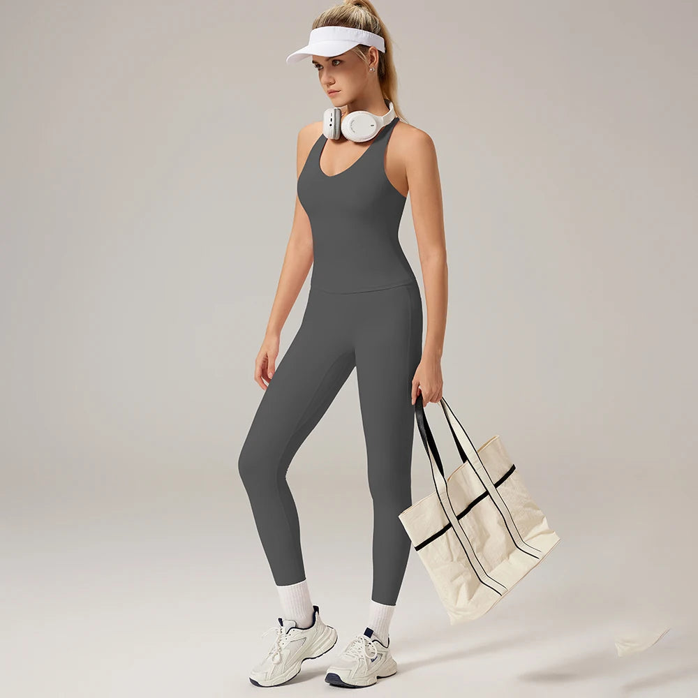 Women 2 Piece Yoga Sets Padded Tank Tops Vest Tummy Control Gym Leggings Yoga Outfits Mujer Sportswear Activewear Female