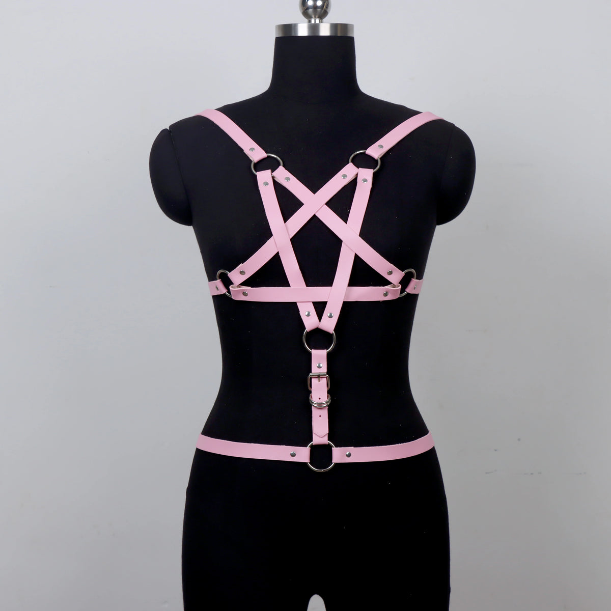 Leather Body Harness Belt, Pentagram Body Cage Harness Punk Grunge Kawaii Rave Pastel Pink,PU Leather Outfit Costume