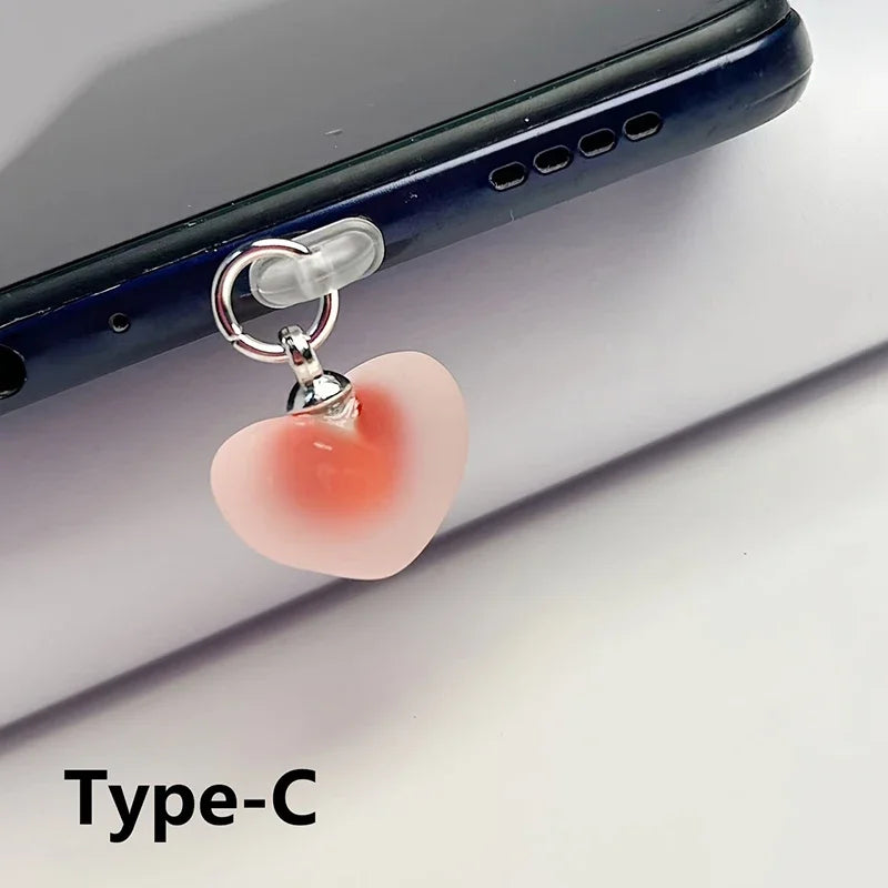 Gradient Heart Shaped Phone Dust Plug Pendant, Heart-Shaped Pendant Suitable for IPhone/Type-C Universal Phone Accessories