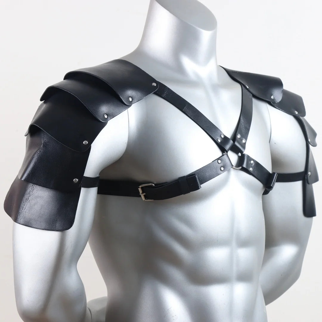 Men Medieval PU Leather Shoulder Armor Belt Halloween Cosplay Knight Body Chest Harness Adjustable Viking Shoulder Belt