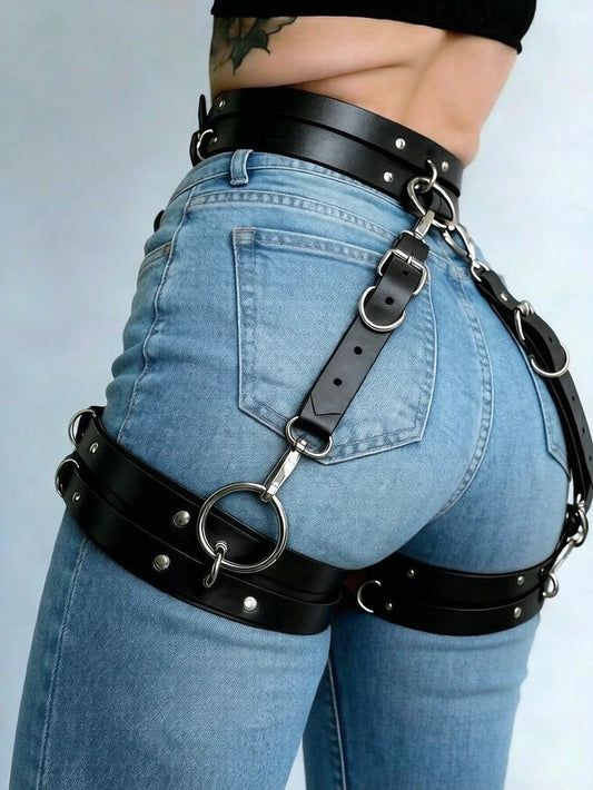 Women Fashion Belt Street Style for Women Cool Punk Rock Pu Leather Belt With Leg Jeans Decorative Belt Goth Clothing Accessorie