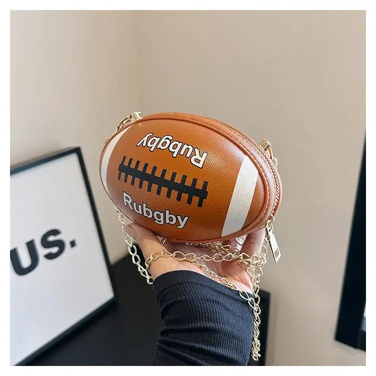 Cute Cartoon Rugby Style Crossbody Bag For Women 2024 New Shoulder Bags Purses And Handbags Leather Designer Ball Chain Bag