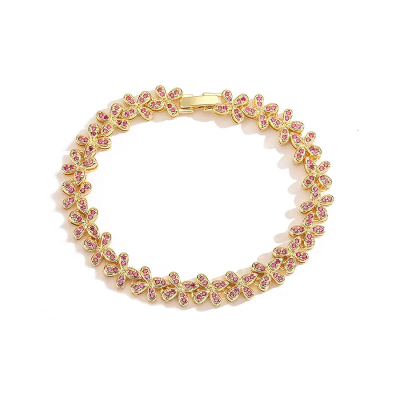 HECHENG, Four Leaf Clover Crystal Necklace, Ladies' Sparkling Zircon Luxury Bracelet, Wedding Party High-quality Gift Jewelry