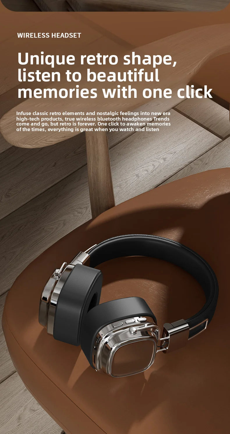 Shoumi Hifi Wireless Headphones Bluetooth Earphones Large Headset Helmets with Mic Support TF-Card Mp3 Play display screen