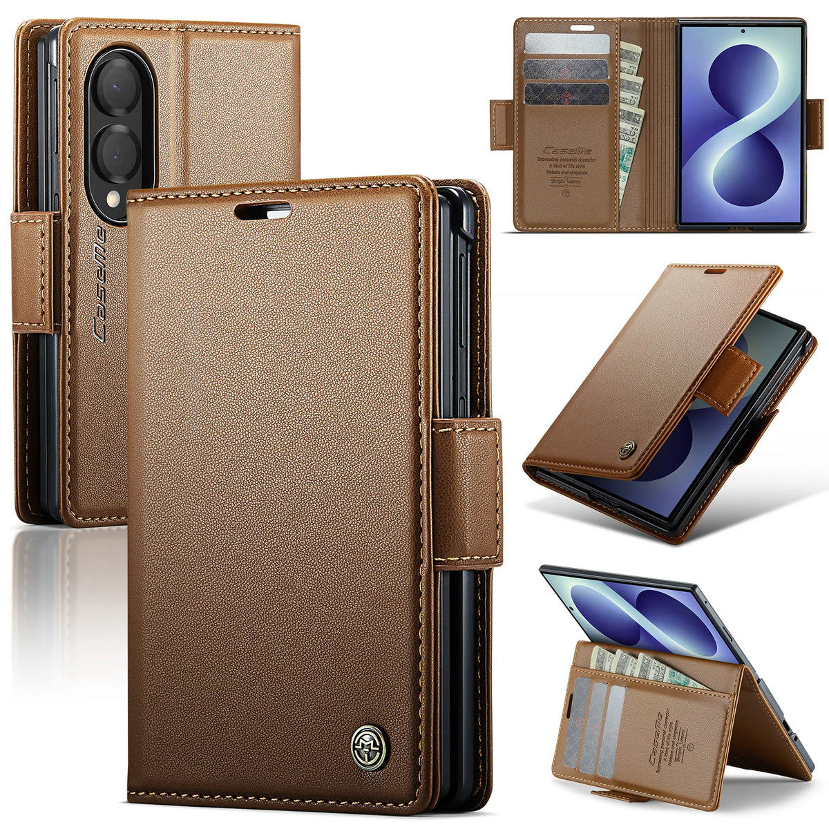 Luxury Business Flip Cards Solt Wallet Leather Case for Samsung Z Fold 8 Wide Shockproof Book Stand RFID Slim For Magsafe Cover
