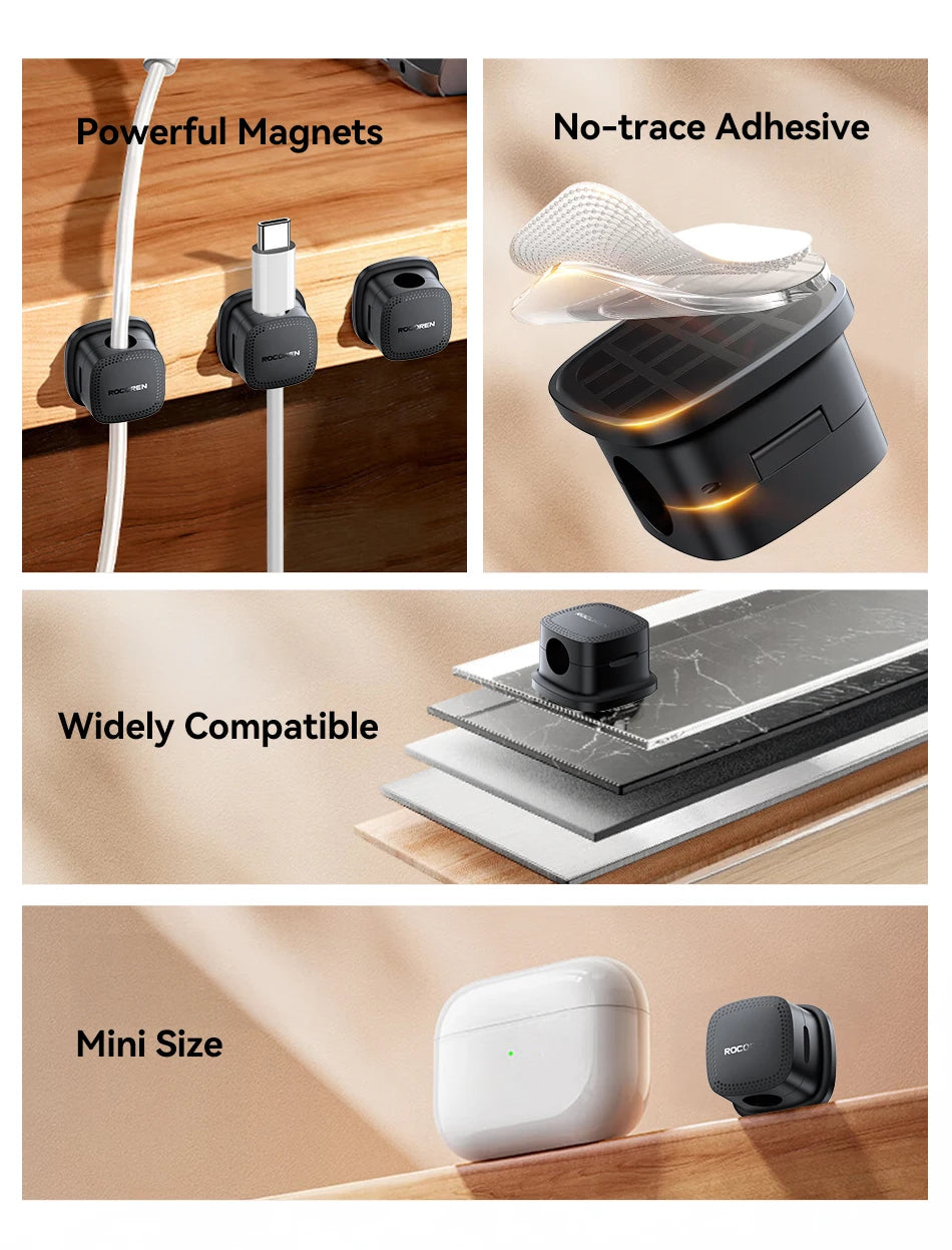 Rocoren Magnetic Cable Sorting Desktop Self Adhesive Cable Clamp Adjustable Cable Management Clamp for Earphone Cable Data Cable
