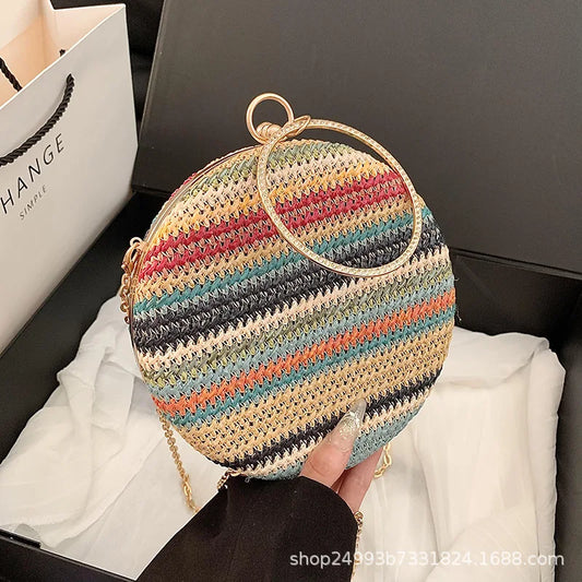 Ring Handle Bag  Fashion Straw Bag Designer Woven Handbag Women Cute Basketball Crossbody Summer Beach Mini Phone Bags