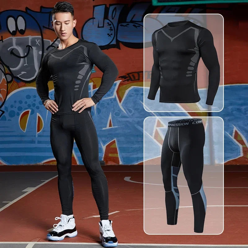 Mens Fitness Sportswear Set Moisture-wicking for Gym Running Leggings Dry Fit and Comfortable Workouts Sports Wear Clothes