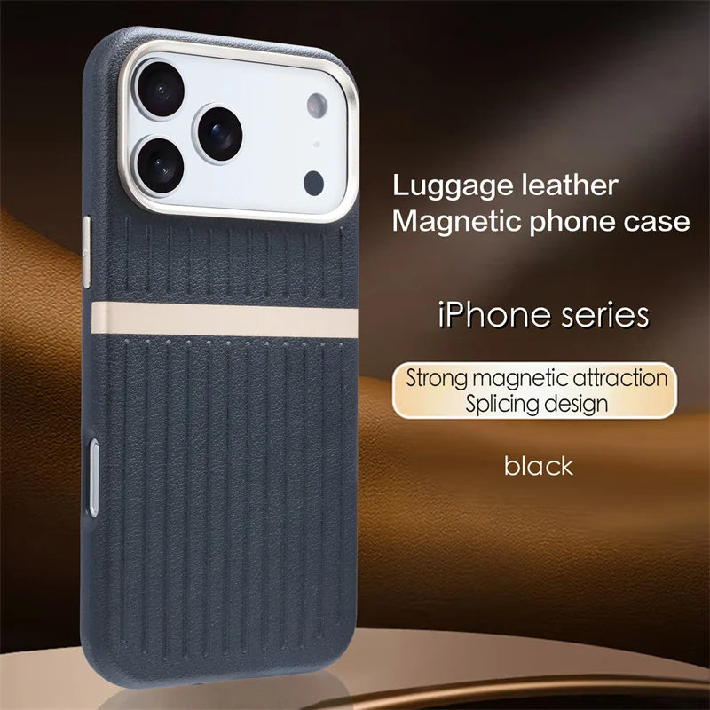Business Luggage Leather Magnetic Case For iPhone 17 16 15 14 13 Pro Max 17Air For MagSafe Wireless Charging Fashion Cover Funda