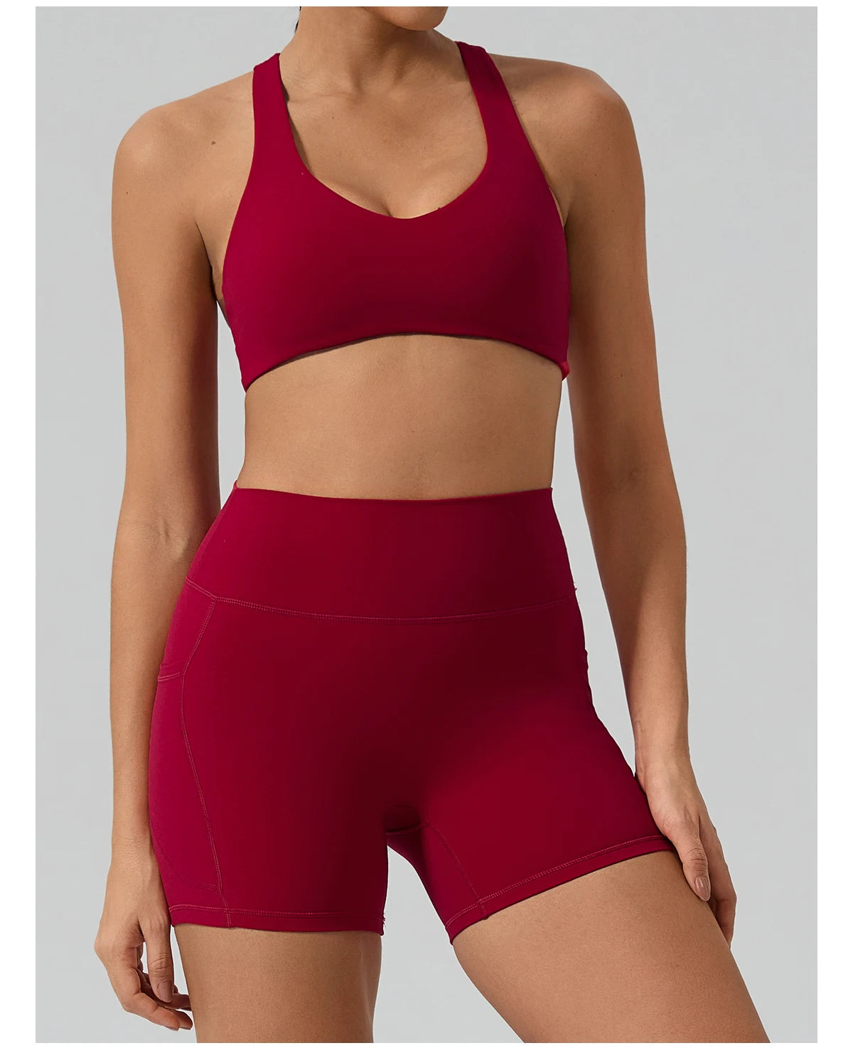 Hearuisavy Fitness Set 2Pcs Women Gym Sports Bra Running Sports Shorts With Pockets High Impact Breathable Racerback Yoga Tops
