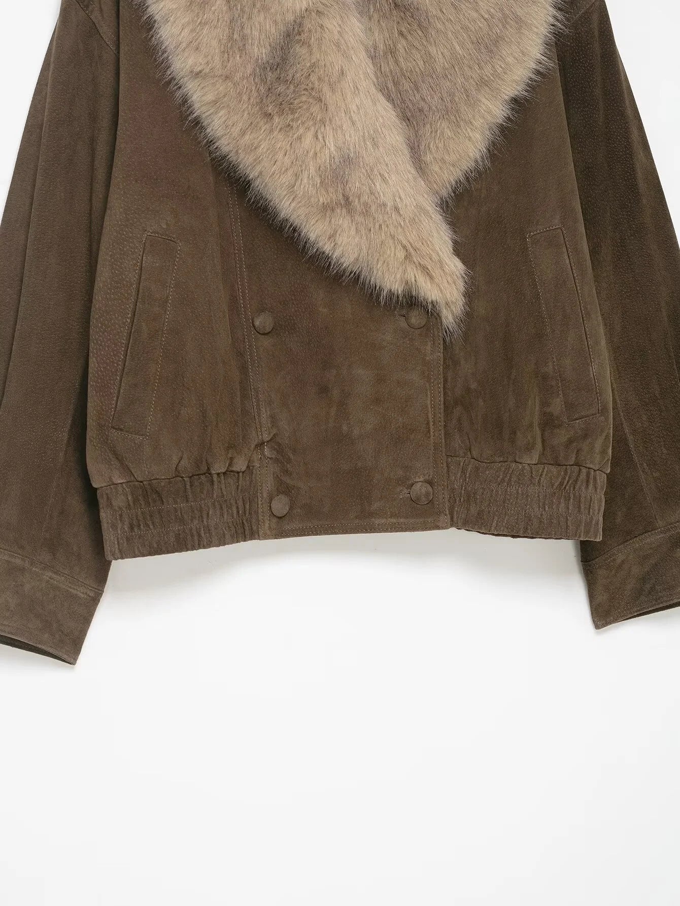 Winter New Women's Casual Fashion Simple Elegant Loose Faux Fur Effect Suede Texture Jacket with Lapel Long Sleeve
