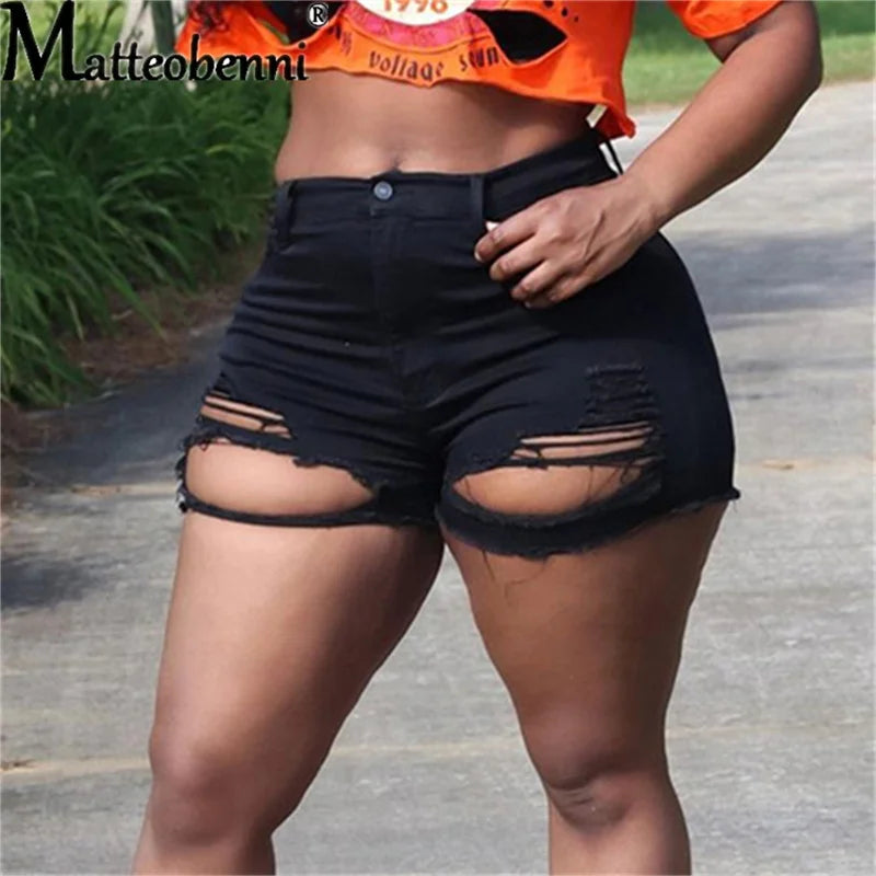 2021 sommer Neue Mode Sexy Hohe Taille Damen Denim Shorts frauen Zerrissene Aushöhlen Loch Streetwear Shorts Jeans