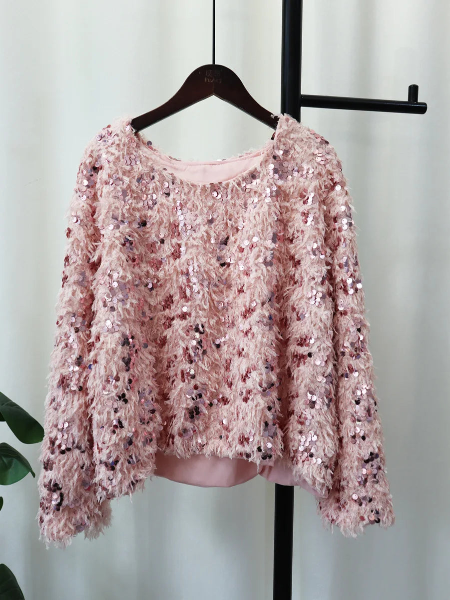 Knitted Tassel Women Pullover Sweater 2025 Spring Long Sleeve O-Neck Short Party Fringe Sweaters Female Streetwear C-301