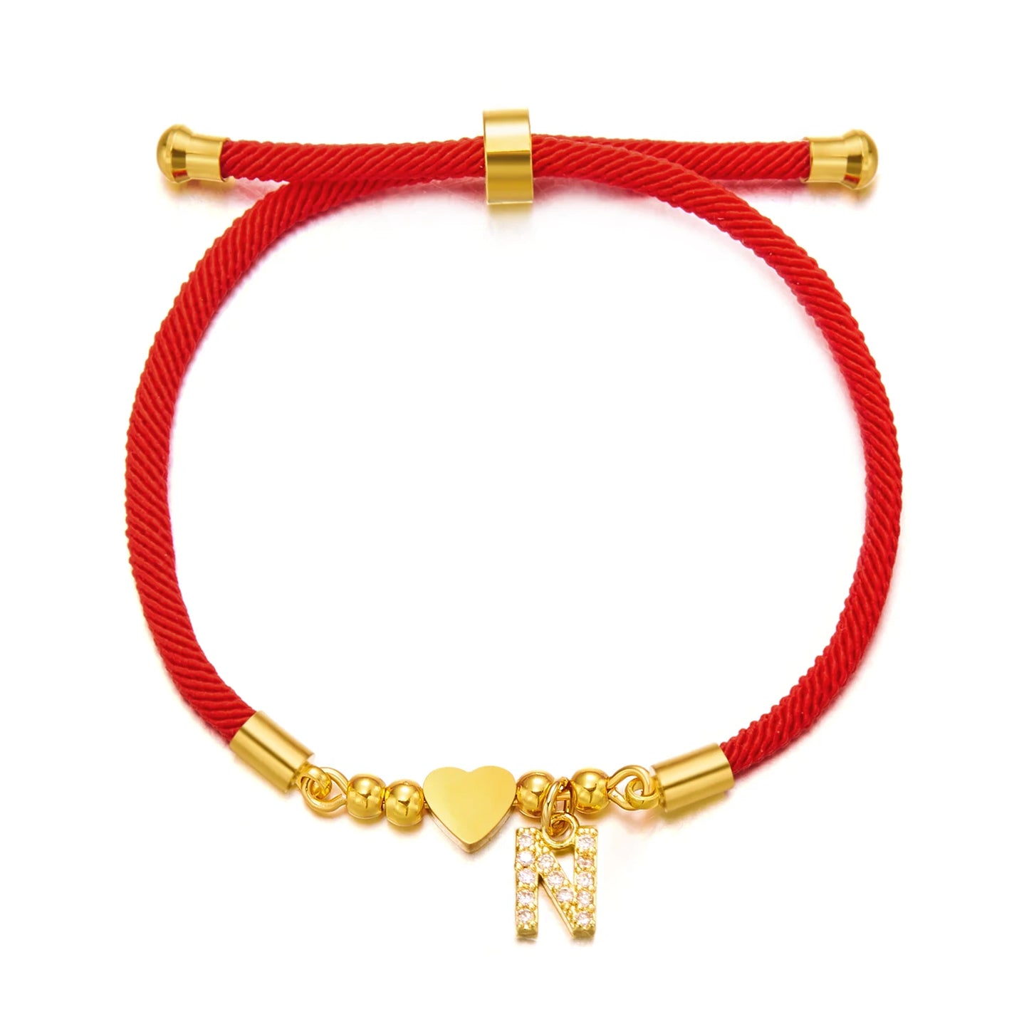 Stainless Steel A-Z Initial Letter Bracelet For Women Men Gold Color Love Heart Pendant Red Luck Rope Charm Bangle Charm Jewelry