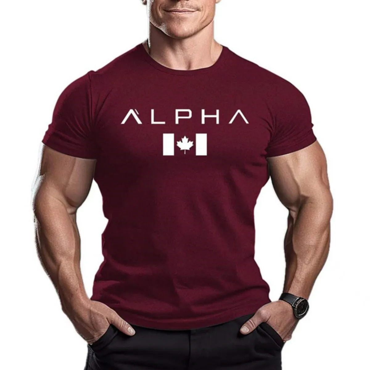 Herren Sommer Ahornblätter T-Shirt Gym Man Buchstabendruck Kurzarm Sport Fitness Schnelltrocknend Casual Top Übergroße Kleidung