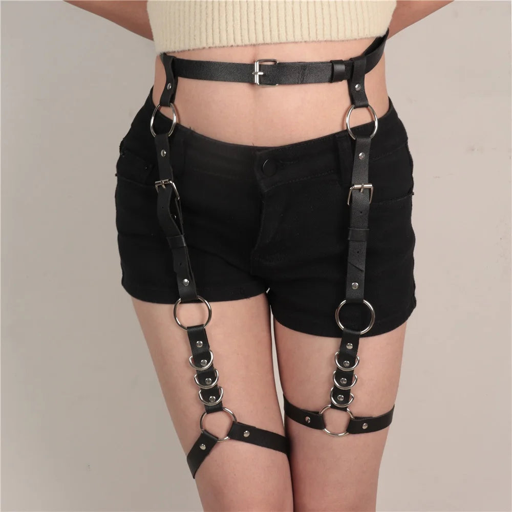 Dark Punk Y2K Sweet & Edgy Thigh Garter | Waist-Hip One-Piece PU Design | Women's Accessory for Music Festivals & Cosplay