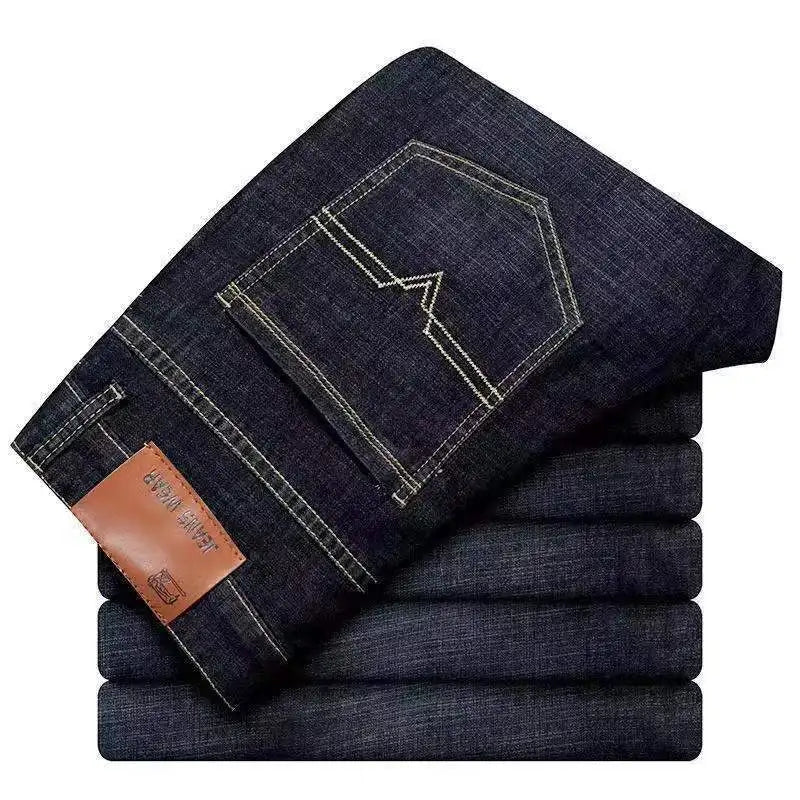 Business Thin Denim Jeans for Men Straight Stretch Cotton Work Pants Business Casual Lightweight Trousers Spring Autumn Workwear