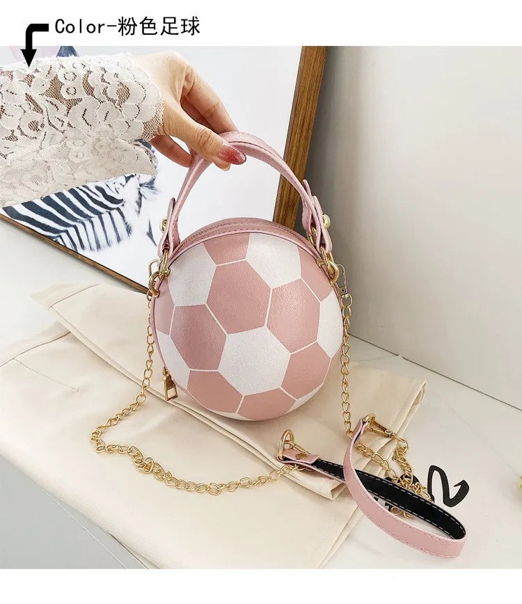 Women Handbag Round Basketball Football Barrel-Shaped Faux Leather Crossbody Shoulder Bag