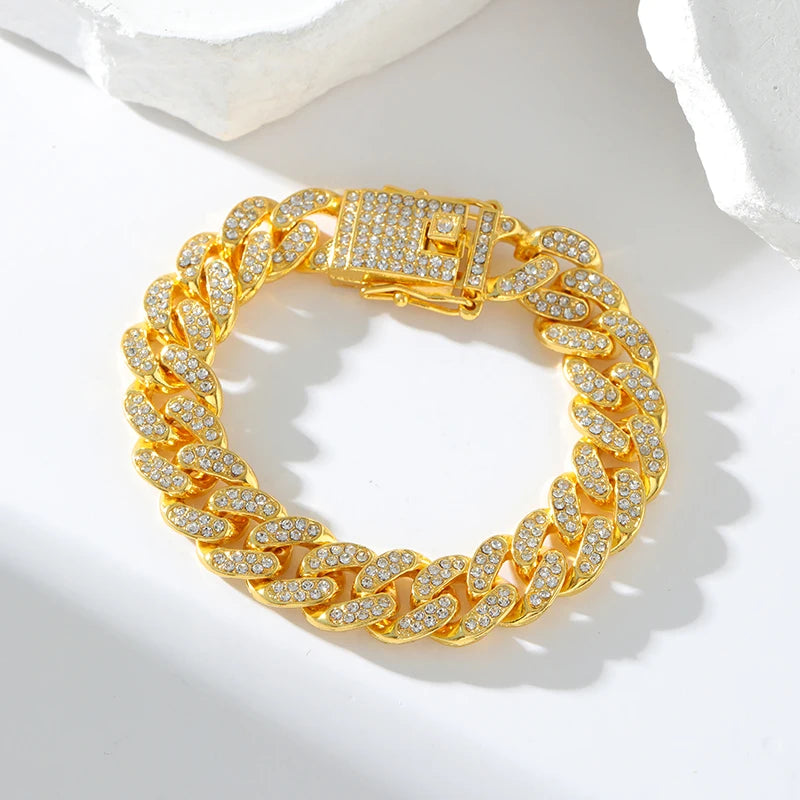 316L Stainless Steel Gold Color Cuban Chain Bracelet For Women Men Trendy Punk Waterproof Wrist Chain Jewelry Gift Party