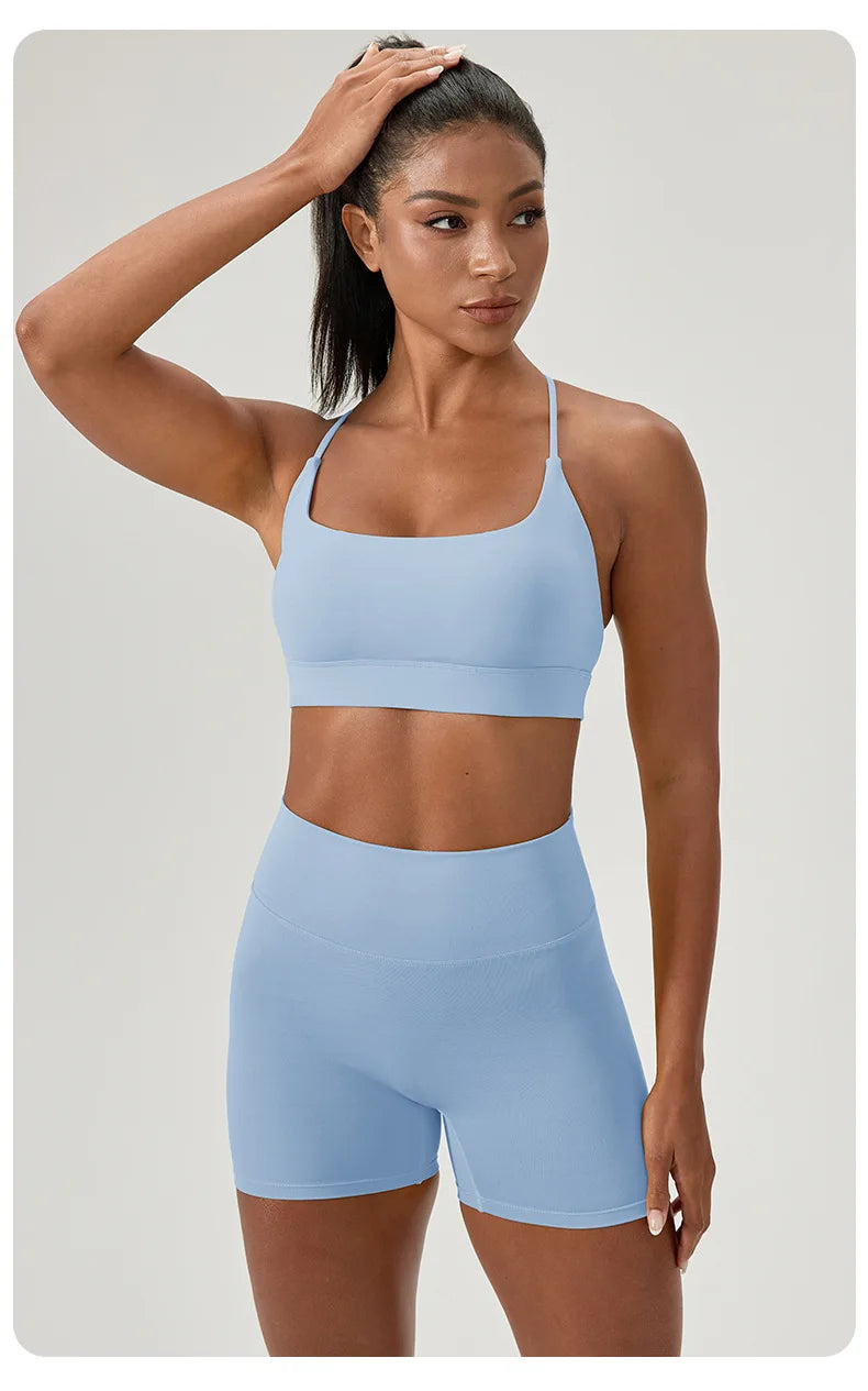 Yoga suit set, sexy back, sports bra, high waist, hip lifting, tight shorts, running and fitness two-piece set Women' Yoga sets