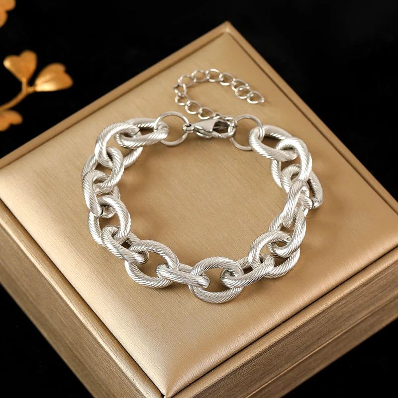 316L Stainless Steel Gold Color Cuban Chain Bracelet For Women Men Trendy Punk Waterproof Wrist Chain Jewelry Gift Party