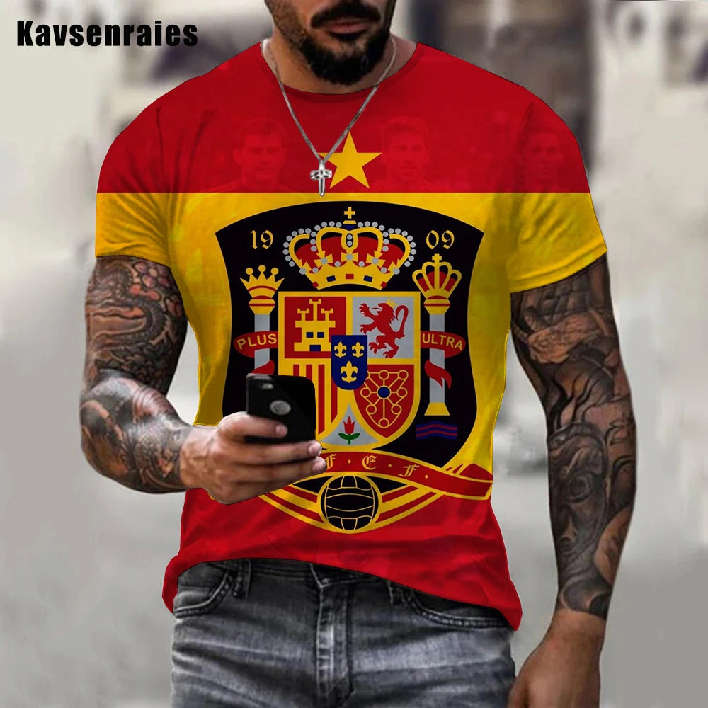 Newest Cool Summer Unisex Spain Flag 3D Print T-Shirt Men Casual Spain T-shirt Funny Short Sleeve Printing 3d Oversized T Shirt
