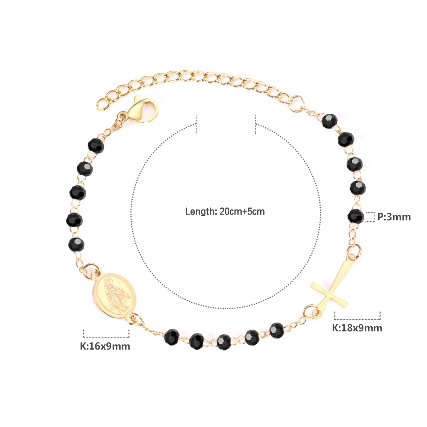 LUXUSTEEL Stainless Steel Long Necklace Virgin Mary Cross Pendant with 35cm+15cm Extender Bead Chain Jewelry