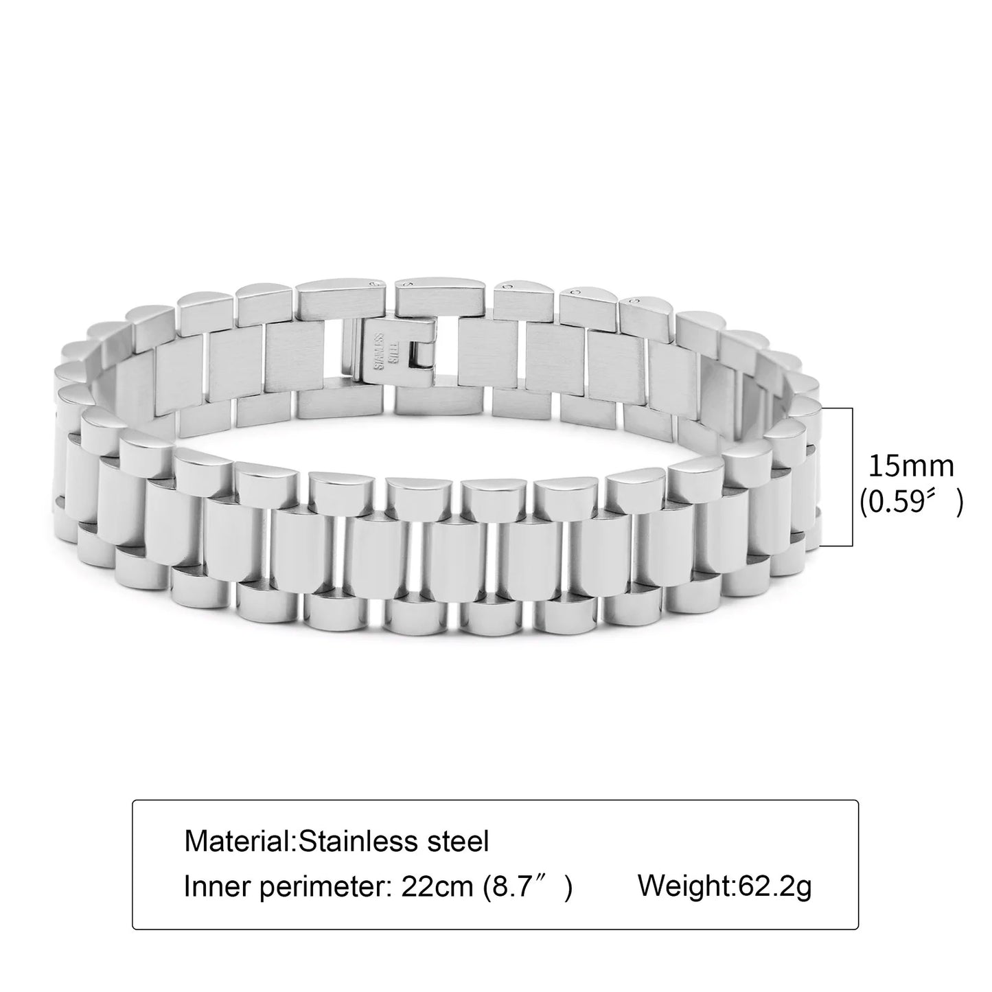 Vnox Stainless Steel Classic Watchband Bracelet For Women Men,Watch Straps Width Link Chain Bracelet Bangle,Unisex Hand Jewelry