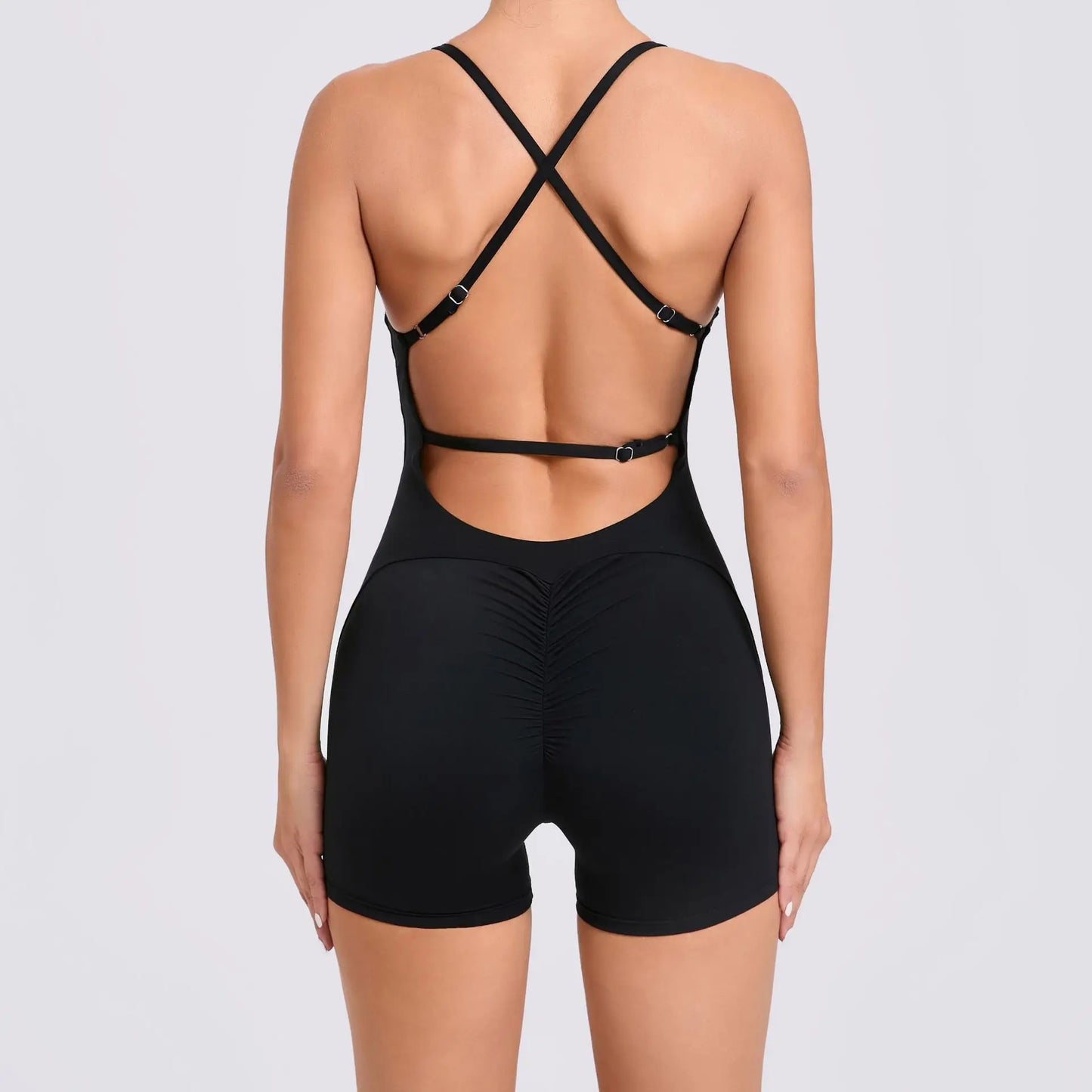 Gym Workout Clothes Backless One-Piece Yoga Suit Tight-Fitting Sports Bodysuit Fitness Suit Adjustable Shoulder Strap Jumpsuit