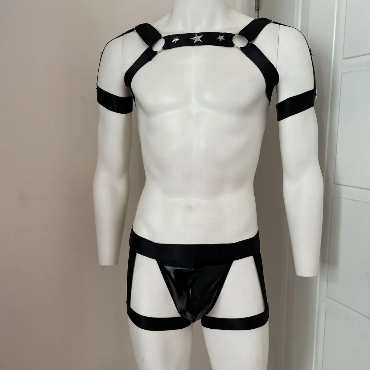 Mens Sexy Chest Harness Straps with Crotchless Panties Fetish Gay Body Bondage Costume Erotic Porno Sissy Lingerie for Man