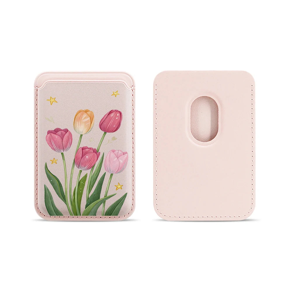 Tulip Flowers Leather Card Wallet Cases Phone Card Holder Magnetic Case Suitable For all iPhone for Magsafe Card Phone Back Bag