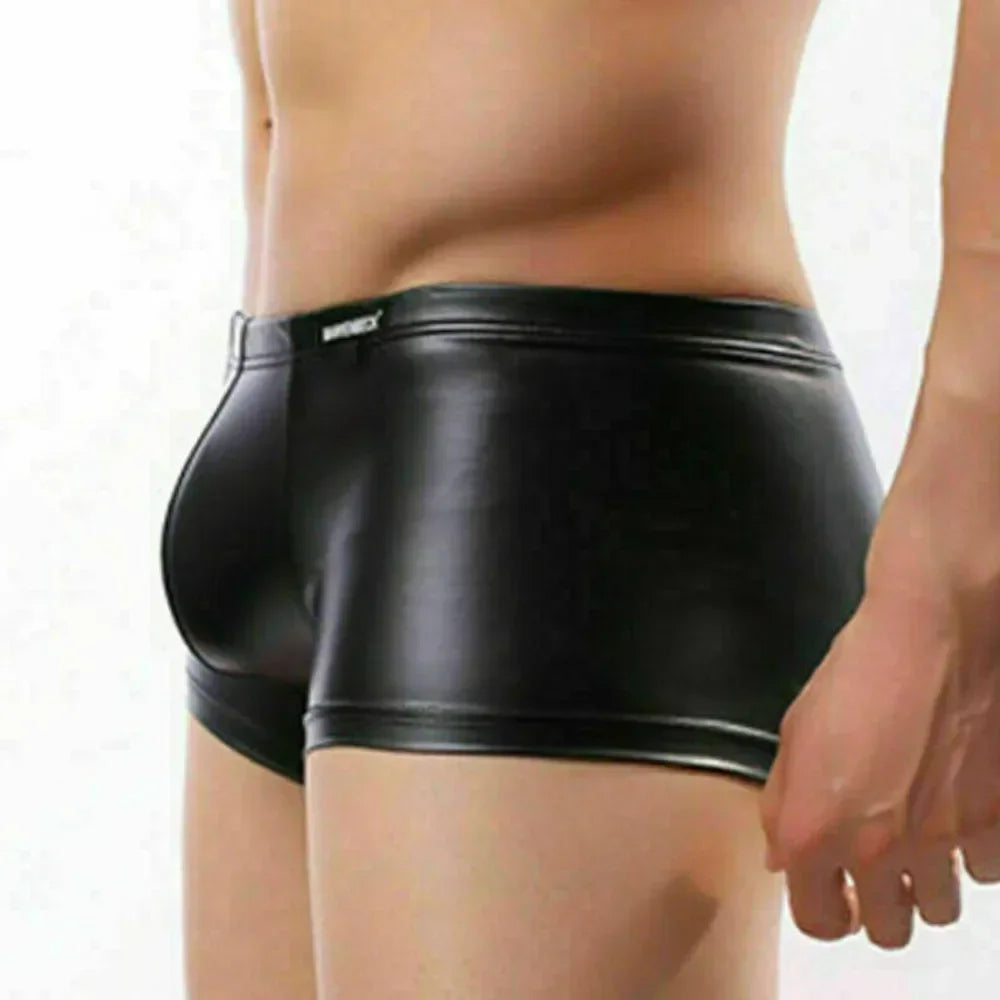 1pc Fashion Men's Faux Leather Underwear Boxers Shorts Solid Color Sexy Bulge Pouch Briefs Trunks Man Panties