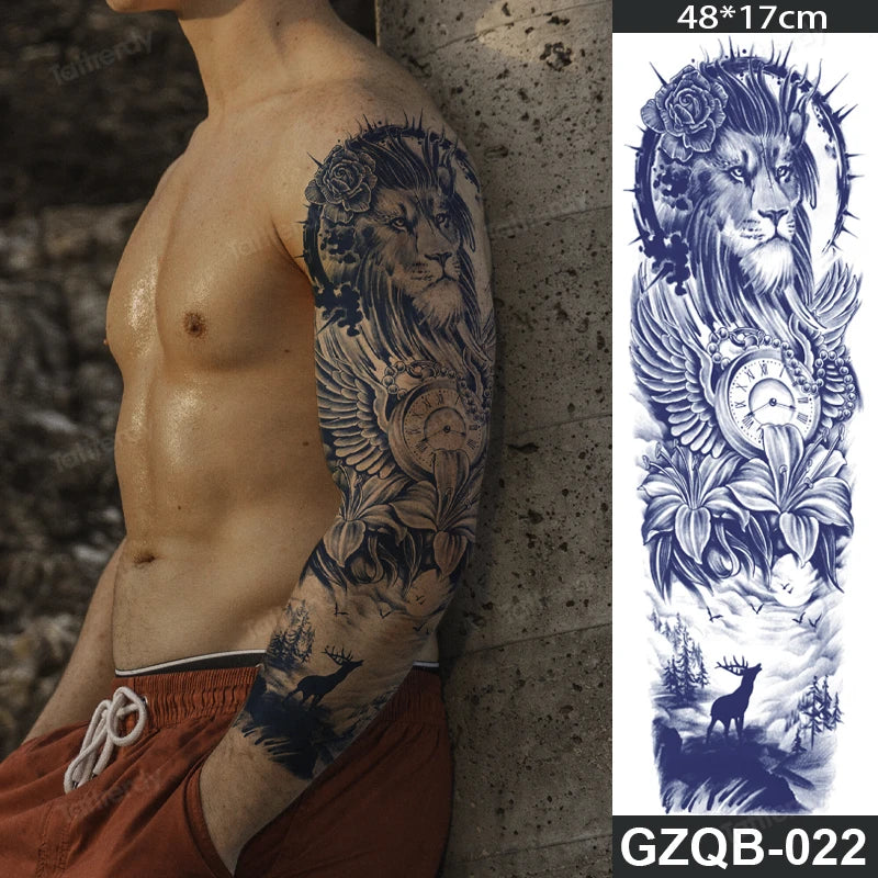 Full Arm Sleeve Temporary Tattoos Juice Ink Lasting Semi Permanent Body Art Sexy Large Fake Tattoo for Men Women Adult Beauty