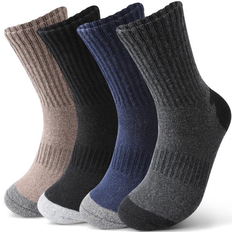 4Pairs Thick Warm Wool Mid Calf Socks Winter Men's Solid Color Cold Proof Sports Socks Men's and Women's Universal Knitted Socks