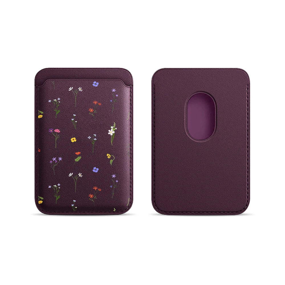Leather Card Wallet Cover Magnetic Phone Card HolderPhone Back Bag Cute Flowers Case Suitable For all iPhone For Magsafe Card