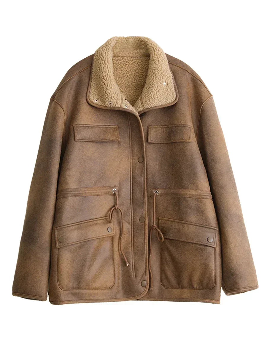 CHIC VEN Women's Jackets Thick Warm Solid Suede Reversible Jacket Motorcycle Outer Coat Loose Female Overcoat Winter Autumn