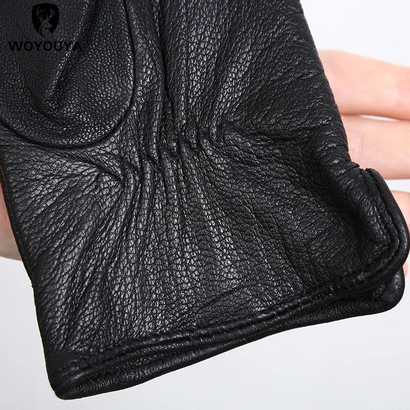 Fashion deerskin Men's gloves,Best-selling soft men's winter gloves,Keep warm black gloves men Wave design -8001N